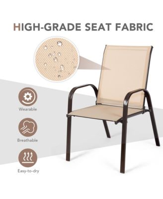 Set of 2 Patio Chairs Dining Chairs w/ Steel Frame Yard Outdoor Beige