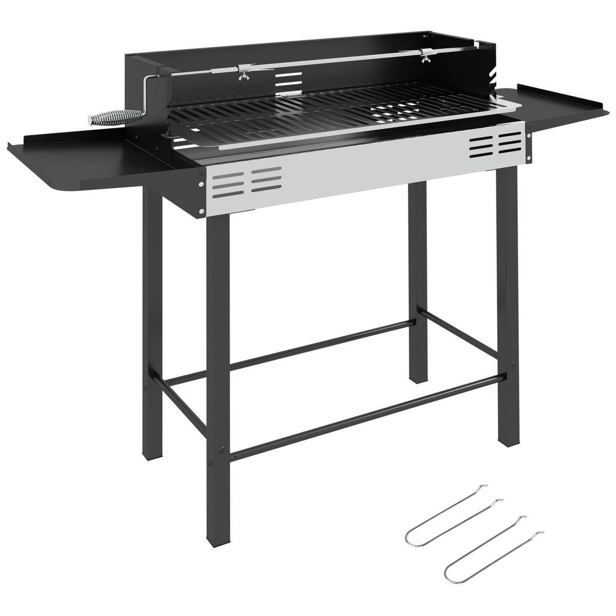 Bbq Rotisserie Grill, Charcoal Split Roaster, - Black