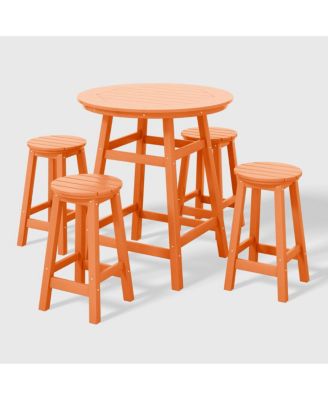 5 PC HDPE Outdoor Patio Dining Bar Table and Counter High Round Stools