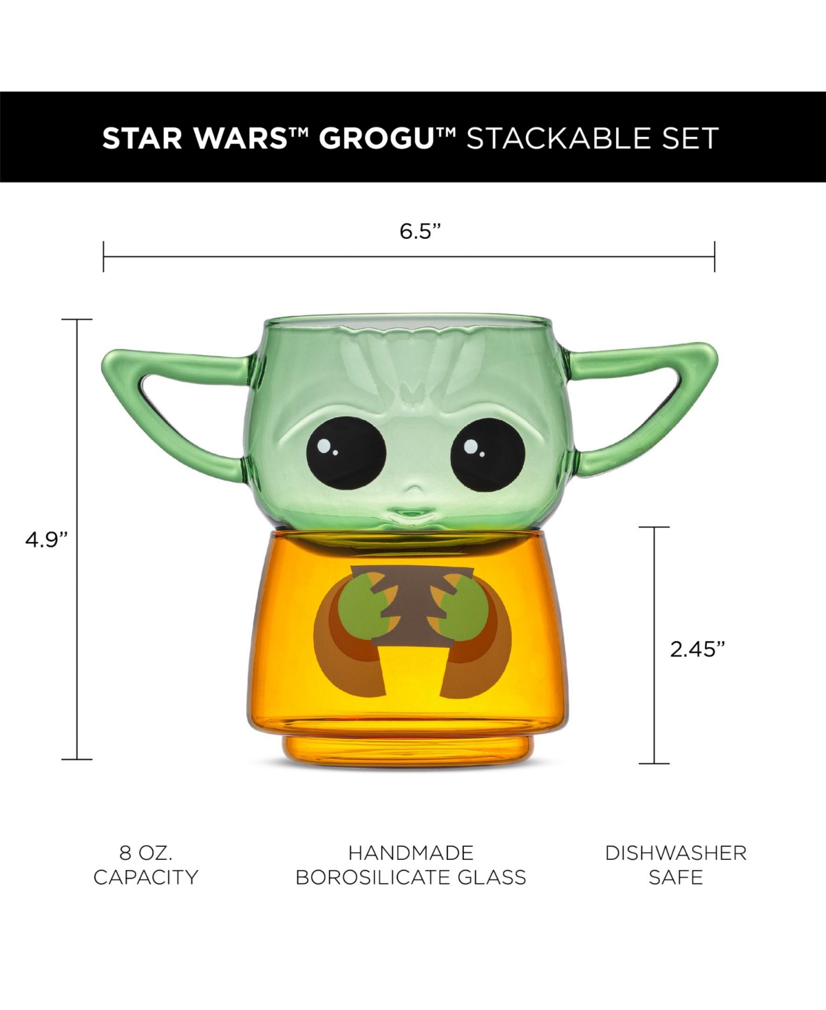 JOYJOLT STAR WARS STACKABLE CHARACTER COLLECTION GROGU DRINKING GLASSES 