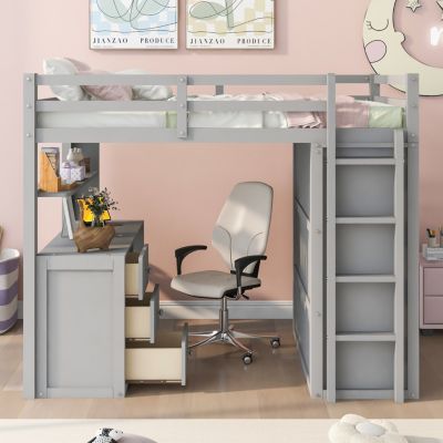 Streamdale Full Size Loft Bed With Drawers, Desk, And Wardrobe