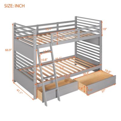 Streamdale Twin Over Twin Wood Bunk Bed With Two Drawers