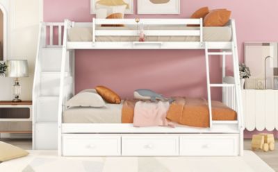 Twin-Over-Full Bunk Bed with Drawers, Ladder and Storage Staircase