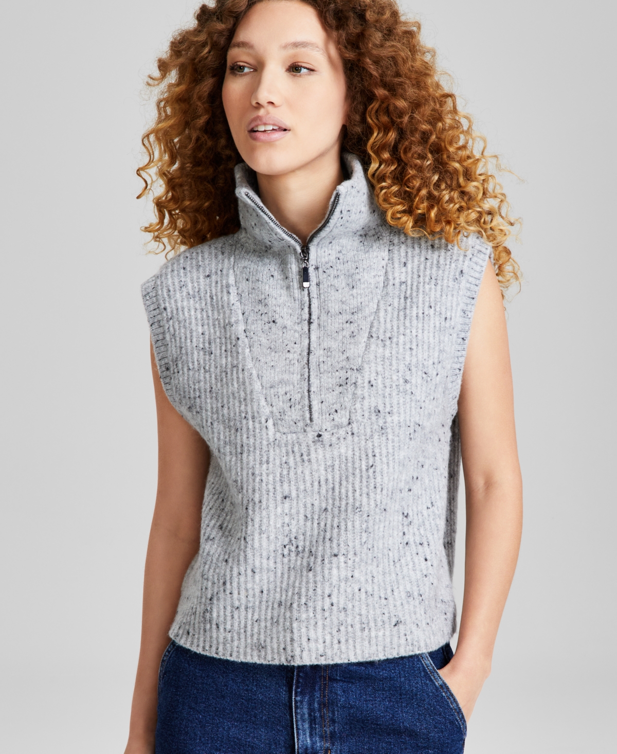 And Now This Women's Ribbed 1/4 Zip Sweater Vest, Created for Macy's