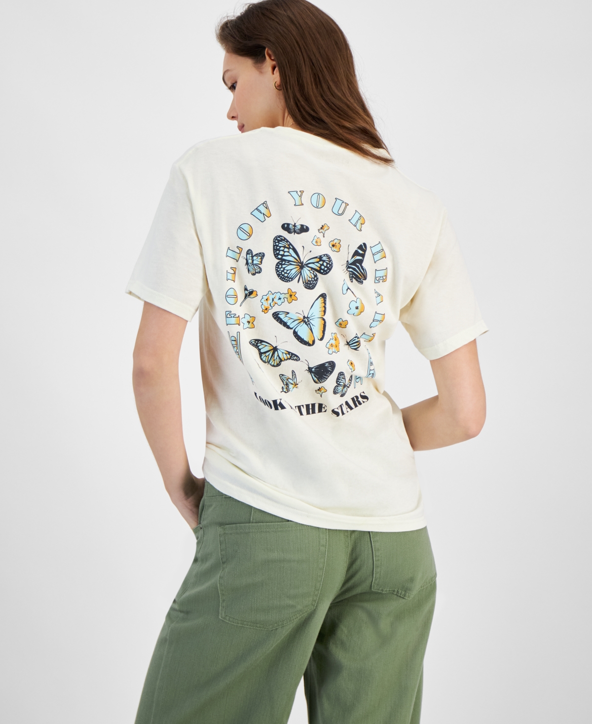 Rebellious One Juniors' Butterfly Graphic Cotton Crewneck T-Shirt