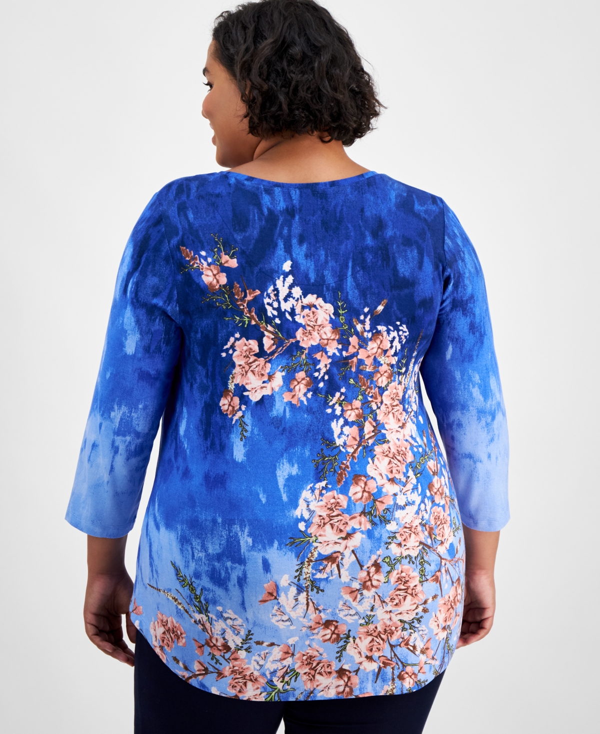 Jm Collection Plus Size Printed 3/4-Sleeve Top, Created for Macy's