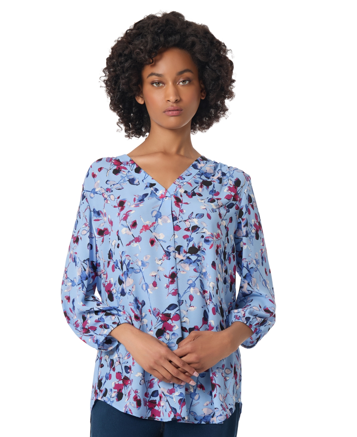 Jones New York Kelly Floral Print Top In Bluebell Multi