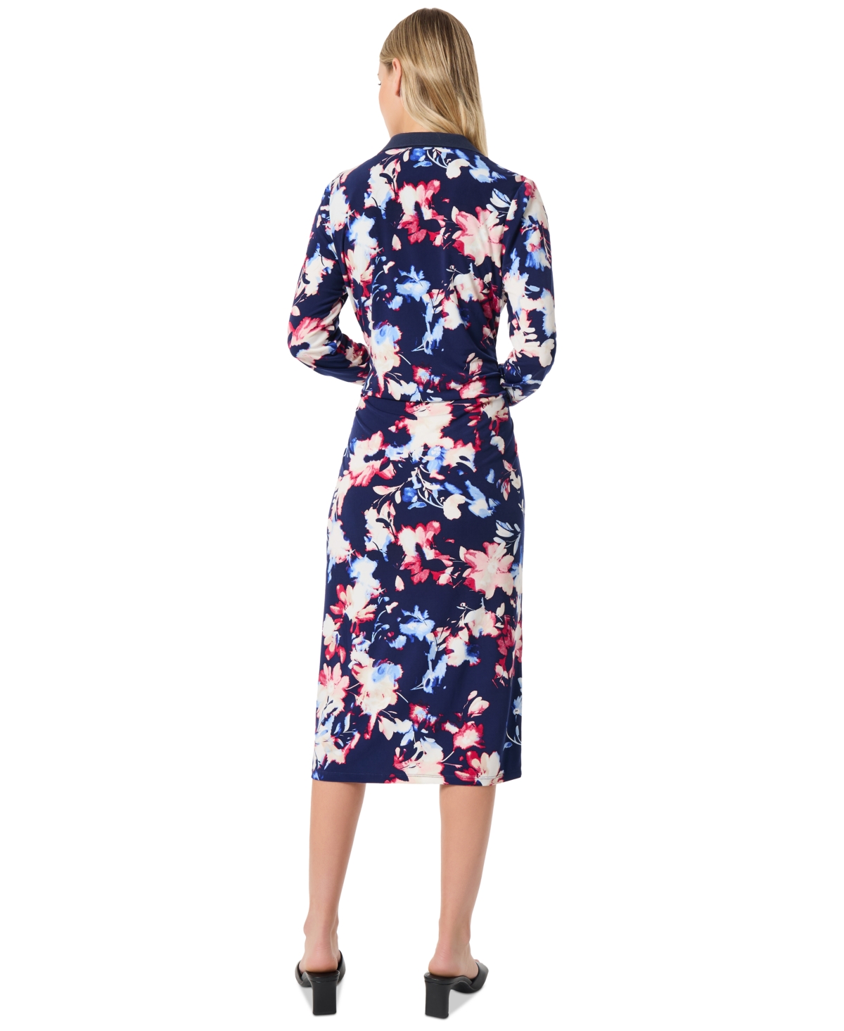 Shop Jones New York Women's Collared Twisted Wrap Midi Dress In Pacific Navy