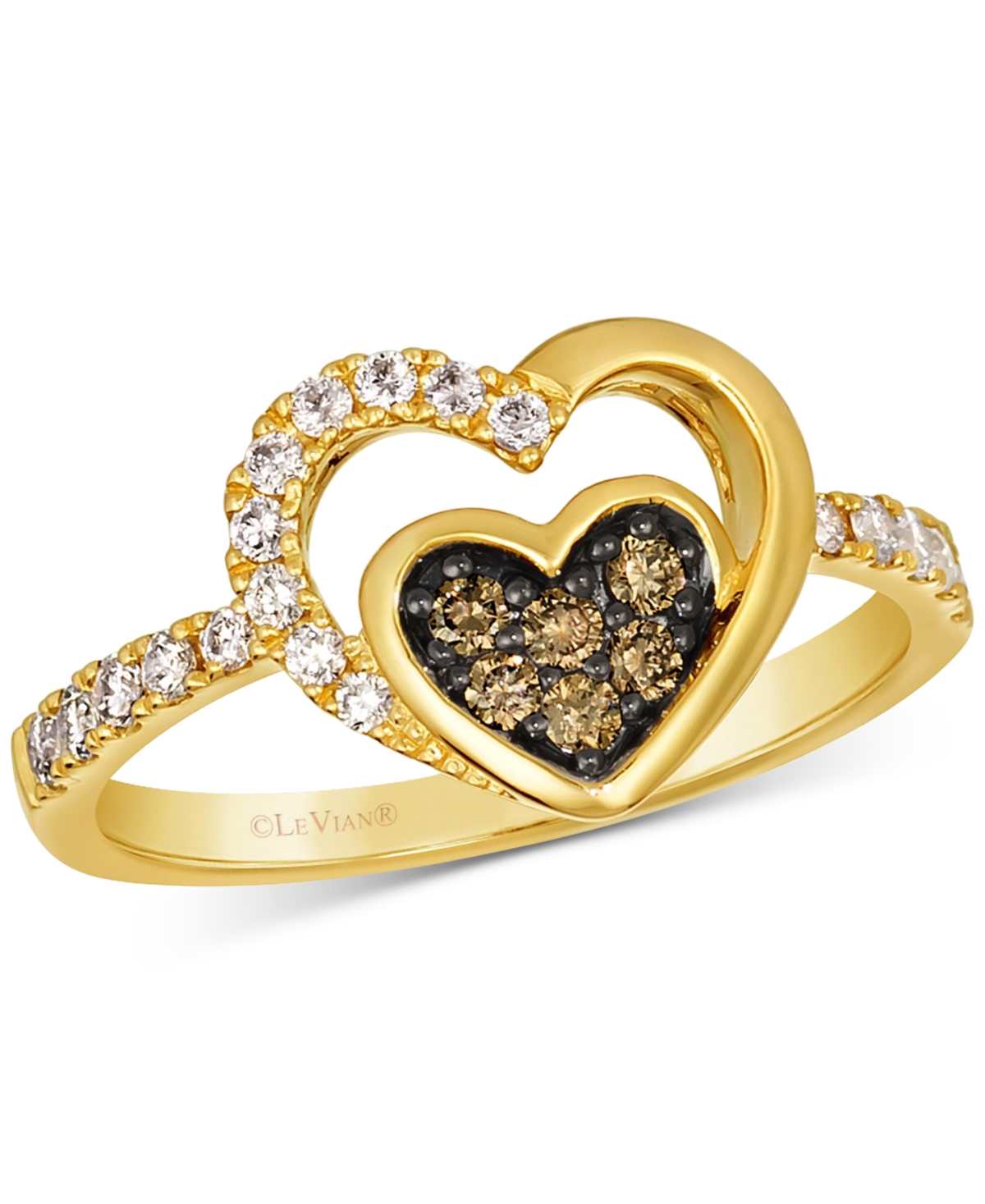 Chocolate Diamond & Nude Diamond Double Heart Ring (3/8 ct. t.w.) in 14k Gold
