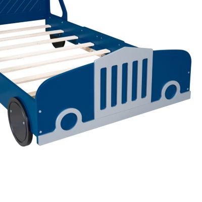 Streamdale Twin Size Car-Shaped Platform Bed With Wheels, Blue