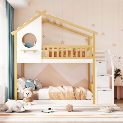 Twin-Over-Twin Stairway Bunk Bed with Storage