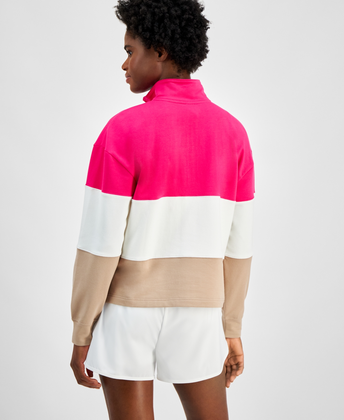Id Ideology Women's Relaxed Stripe Comfort Quarter-Zip Top, Created by Macy's