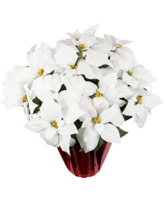 27.5" White Artificial Poinsettia with Red Wrapped Pot
