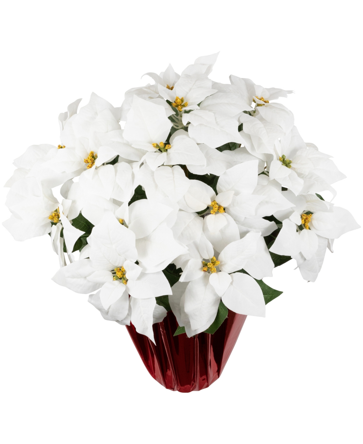 Northlight 27.5" White Artificial Poinsettia With Red Wrapped Pot In White