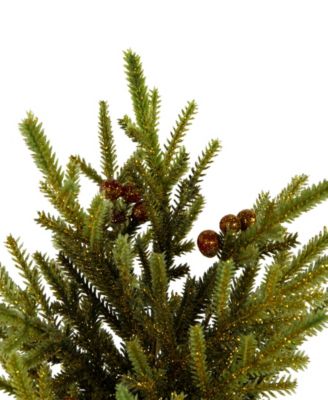 Slim Pine with Berries Artificial Mini Christmas Tree in Burlap Base 12"