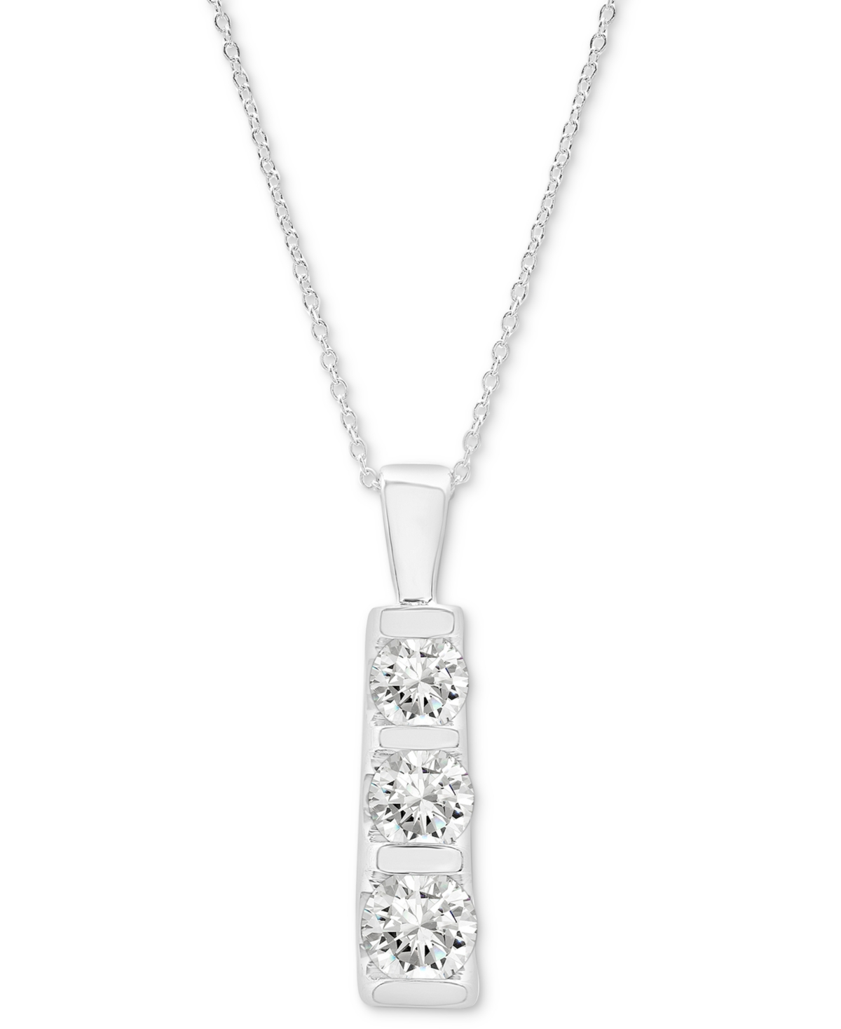 MACY'S DIAMOND GRADUATED THREE STONE PENDANT NECKLACE (1 CT. T.W.) IN 14K WHITE OR YELLOW GOLD, 18" + 2" EX 