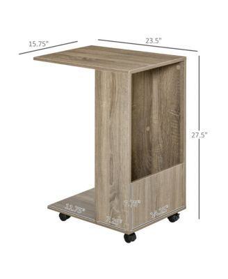 Rolling Beside Table Sofa Side Table Tray w/ Storage and Casters, Grey