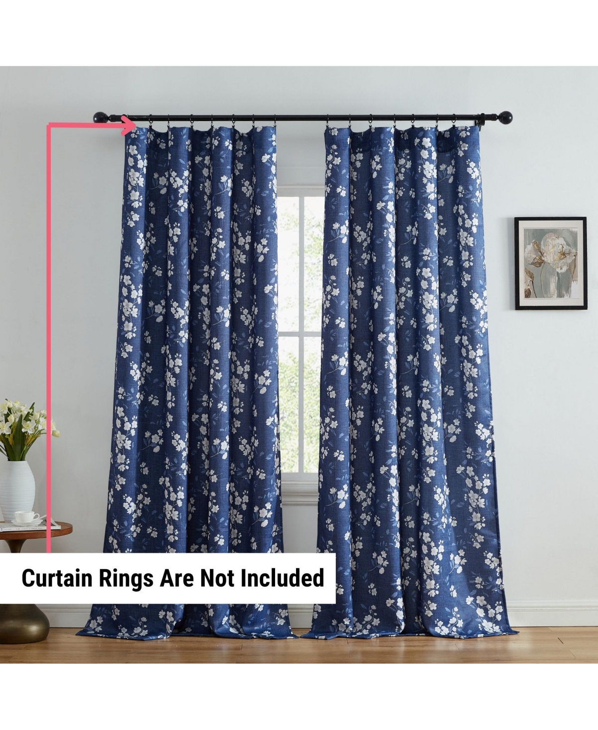 Hlc.me Ashley Floral Patterned Light Blocking Curtain Rod Pocket Pole Top Panels - Set of 2