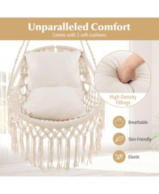 Hanging Hammock Chair with Soft Seat Cushions and Sturdy Rope Chain-Beige