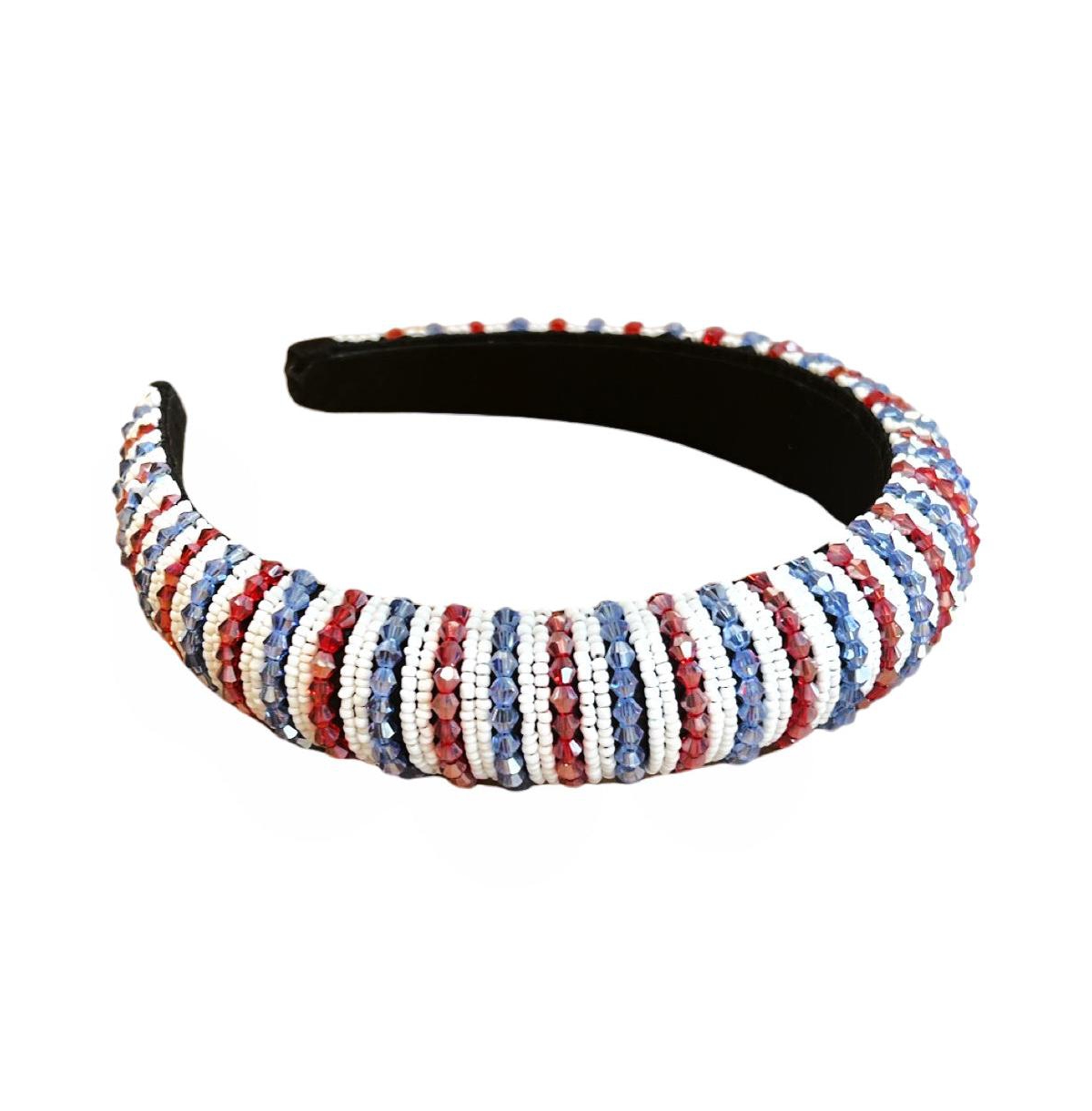 Women s Traditional Beaded Headband - Red + Blue - Red