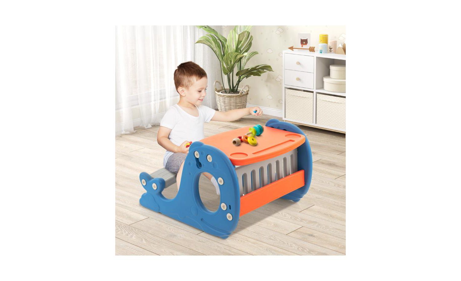 Toddler Convertible Activity Table Set Easel with Erasable Whiteboard-Blue