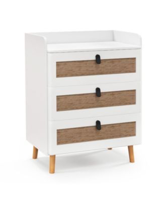 Modern End Table with 3 Rattan Decorated Drawers