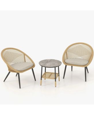 Mondawe Outdoor Wicker Metal Mesh Shell Chairs and Side Table Set - Set ...