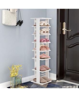 7-Tier Slim Wooden Vertical Shoe Rack for Entryway-White