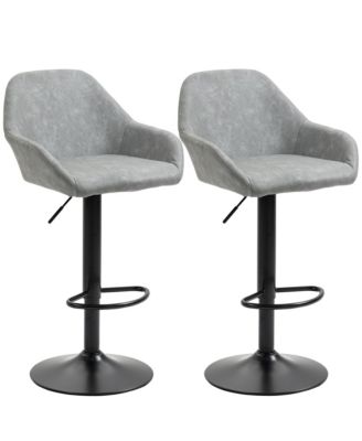 Set of 2 PU Adjustable Swivel Bar Stool Chairs W/ Footrest for Kitchen, Grey