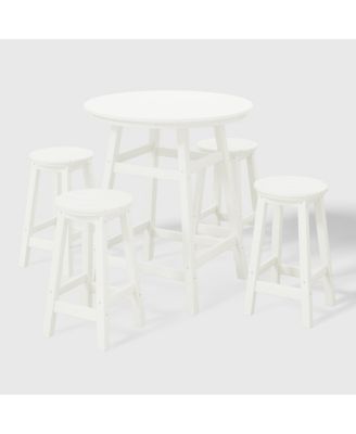 5 PC HDPE Outdoor Patio Dining Bar Table and Counter High Round Stools