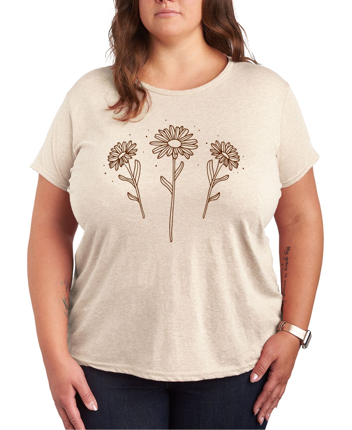 Trendy Plus Size Flowers Size Graphic Crew Neck T-Shirt