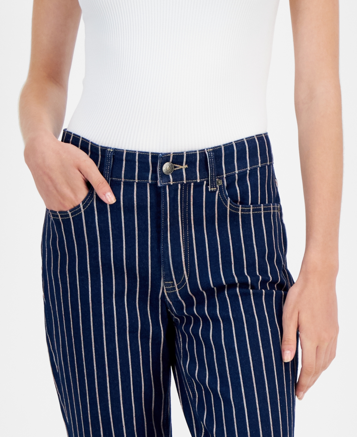 Nautica Jeans Women's Striped Straight-Leg Ankle Jeans