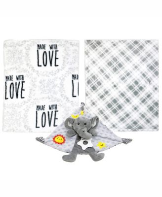 Baby Boys and Baby Girls 3 Piece Fleece Blanket and Taggy Toy Gift Assortment