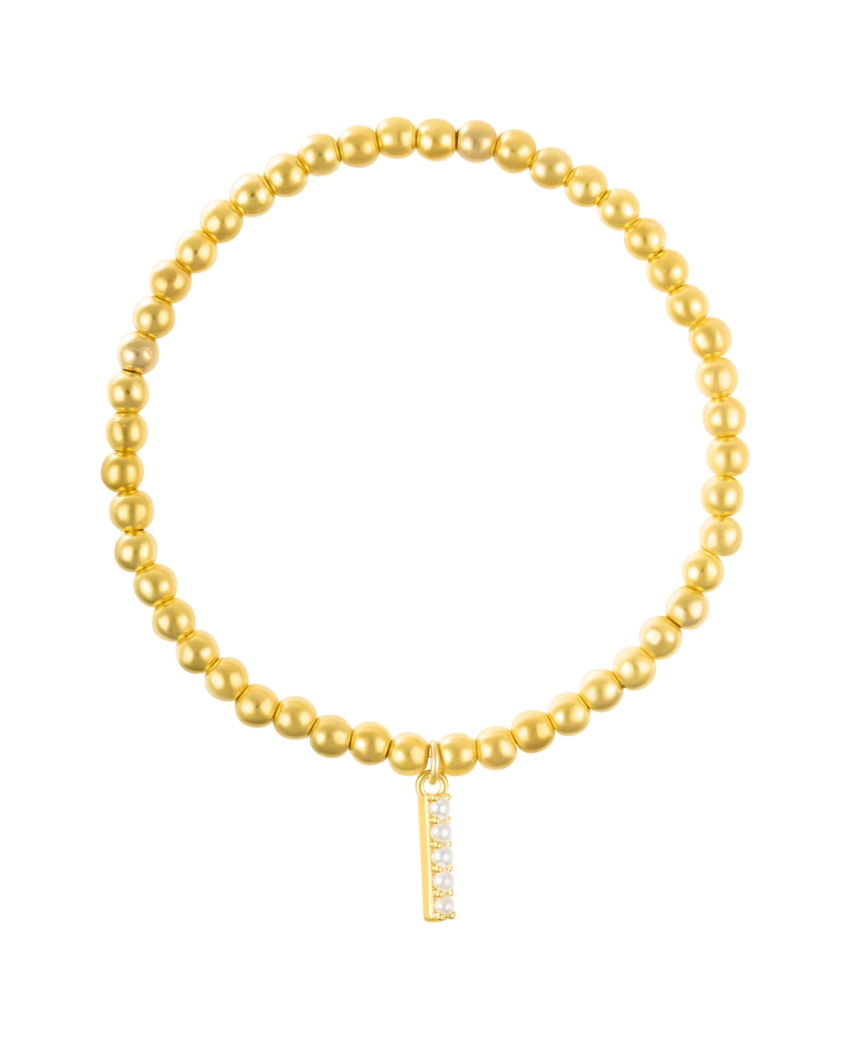 Adornia Gold Stretch Bead Imitation Pearl Letter Bracelet In Letter I