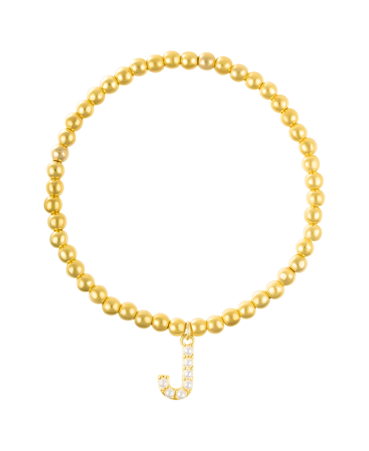 Adornia Gold Stretch Bead Imitation Pearl Letter Bracelet In Letter J