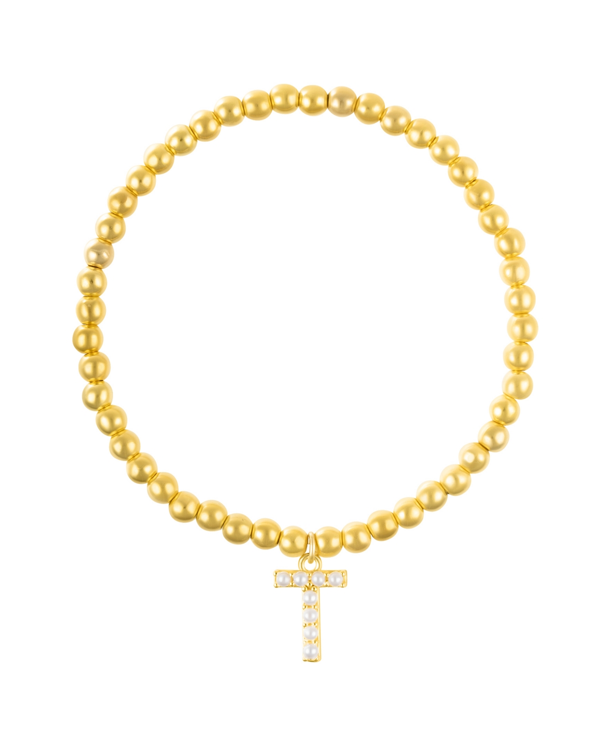Adornia Gold Stretch Bead Imitation Pearl Letter Bracelet In Letter T
