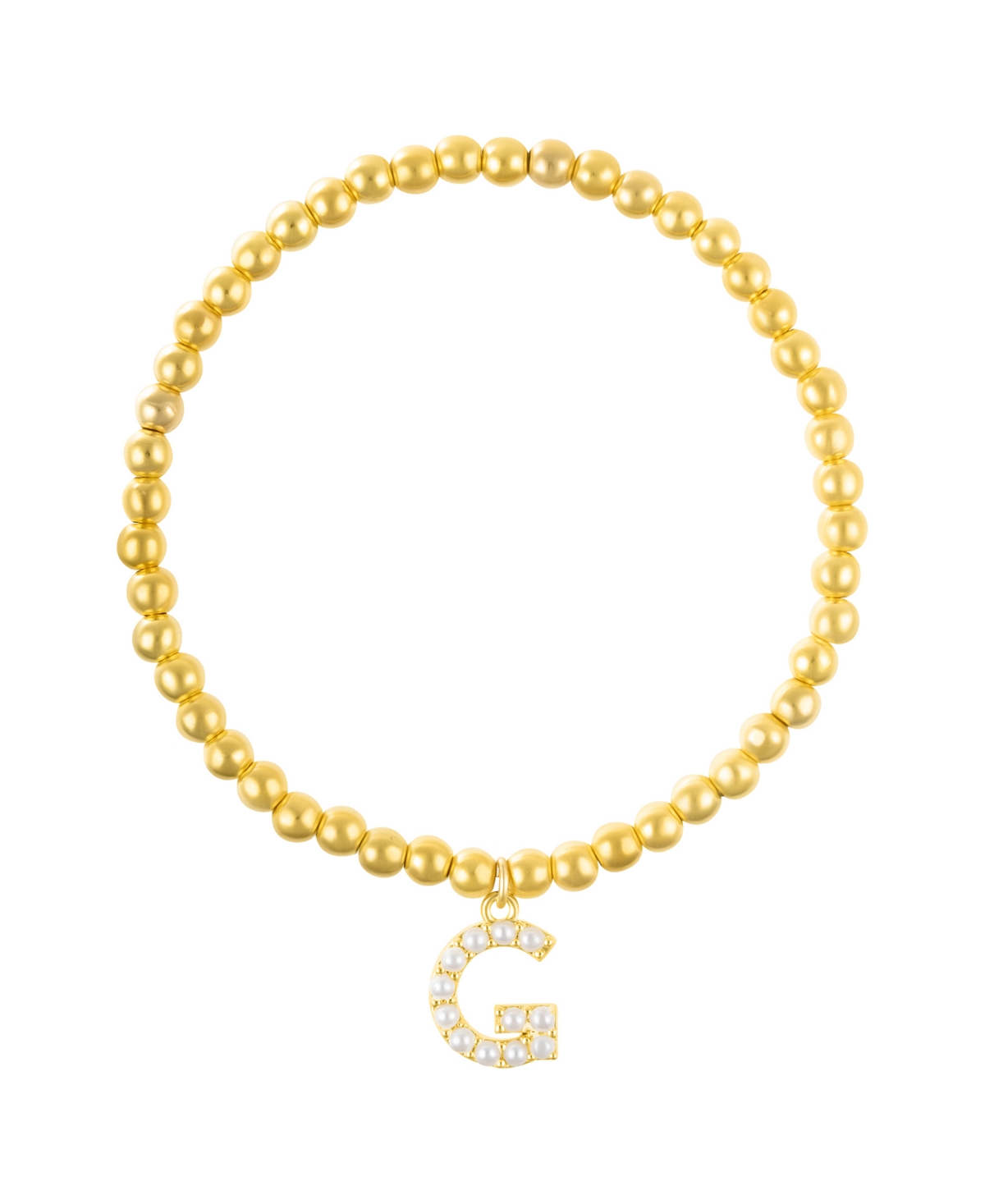 Adornia Gold Stretch Bead Imitation Pearl Letter Bracelet In Letter G