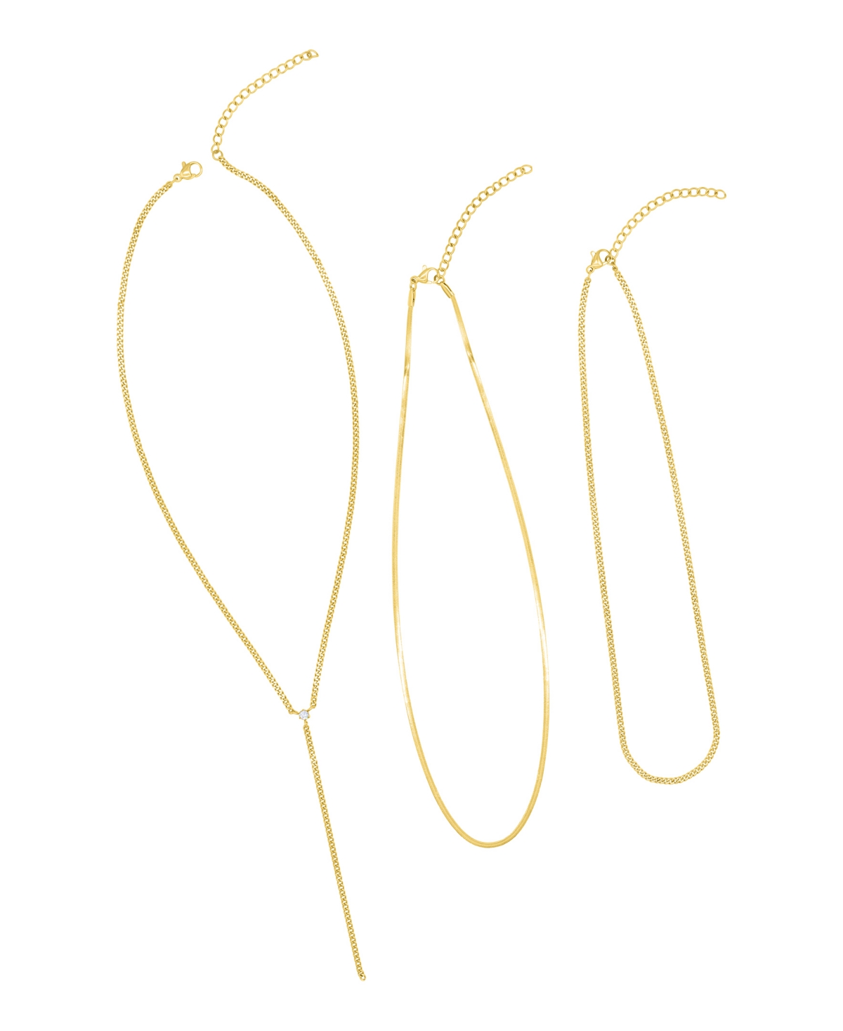 Adornia 14k Gold Plated Adjustable Curb Chain And Herringbone Lariat Y-necklace Set In Gold