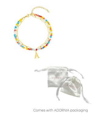 Gold Adjustable Layered Color Faux Stone and Paperclip Chain Initial Bracelet