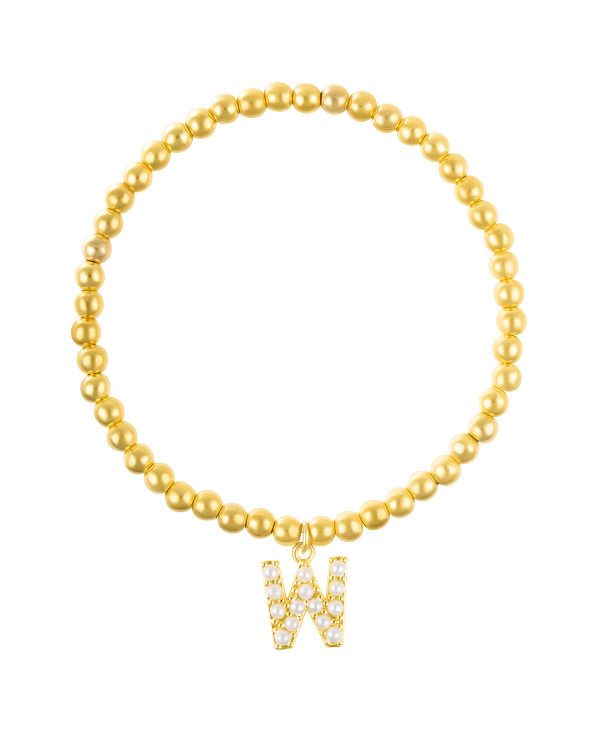 Adornia Gold Stretch Bead Imitation Pearl Letter Bracelet In Letter W