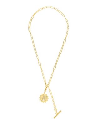 Gold Adjustable Paperclip with Crystal Initial Medallion Lariat Necklace