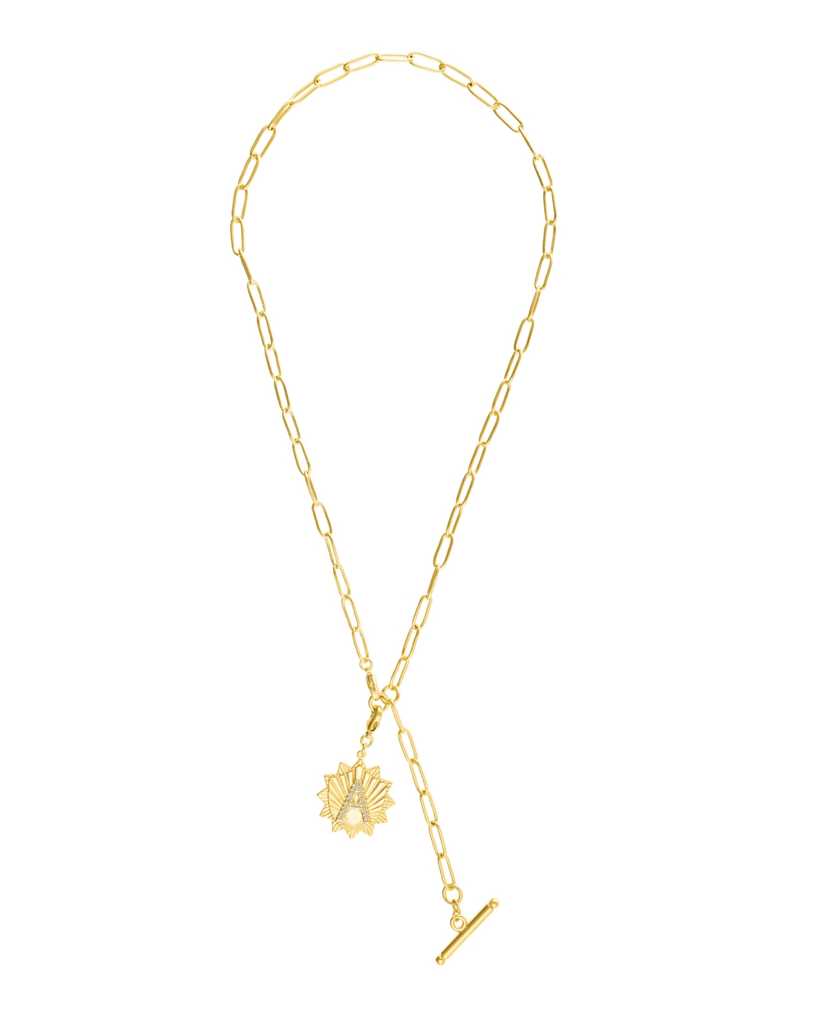 Adornia Gold Adjustable Paperclip With Crystal Initial Medallion Lariat Necklace In Letter R