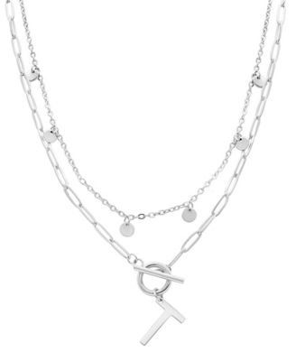 Silver Tarnish Resistant Confetti and Paperclip Layered Initial Toggle Necklace