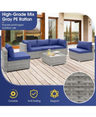 6 Piece Patio Conversation Sofa Set with Tempered Glass Coffee Table
