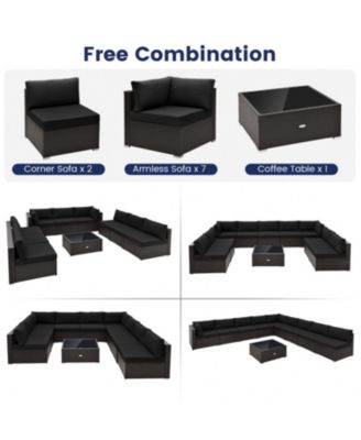10 Piece Outdoor Wicker Conversation Set with Seat and Back Cushions