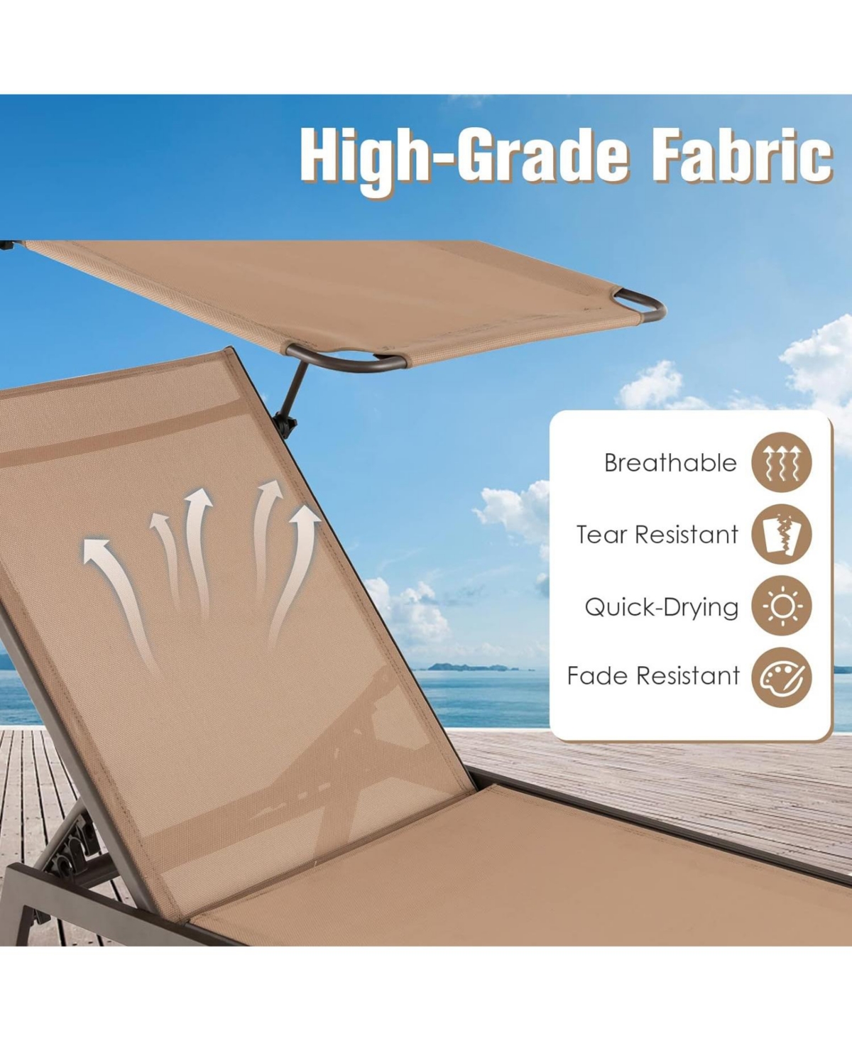 Inolait Outdoor Chaise Lounge Chair with Sunshade and 6 Adjustable Position