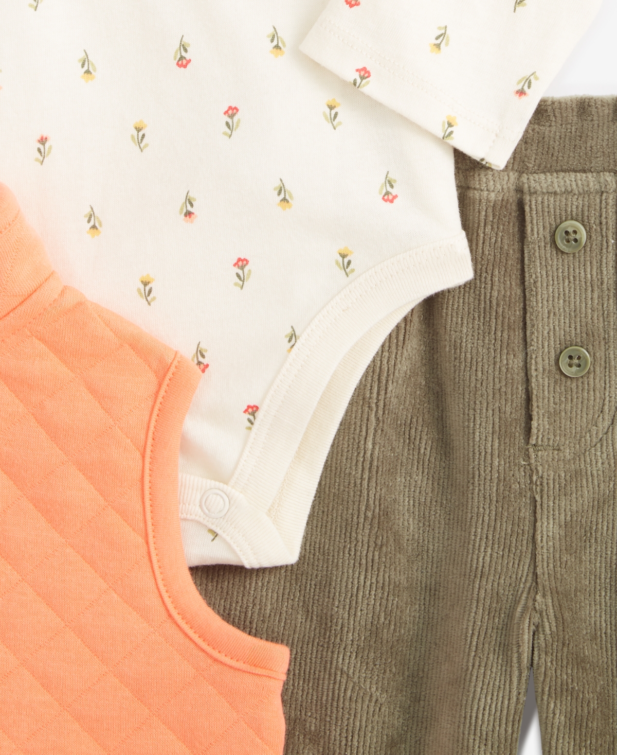 First Impressions Baby Girls Quilted Vest, Printed Bodysuit & Pants, 3 Piece Set, Created for Macy's