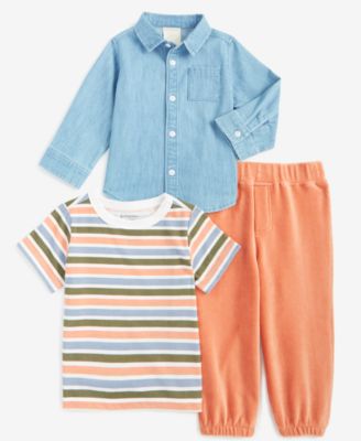 First Impression Baby Boys Imagine Stripe Shirt, T-Shirt & Pants Set, Created for Macy's