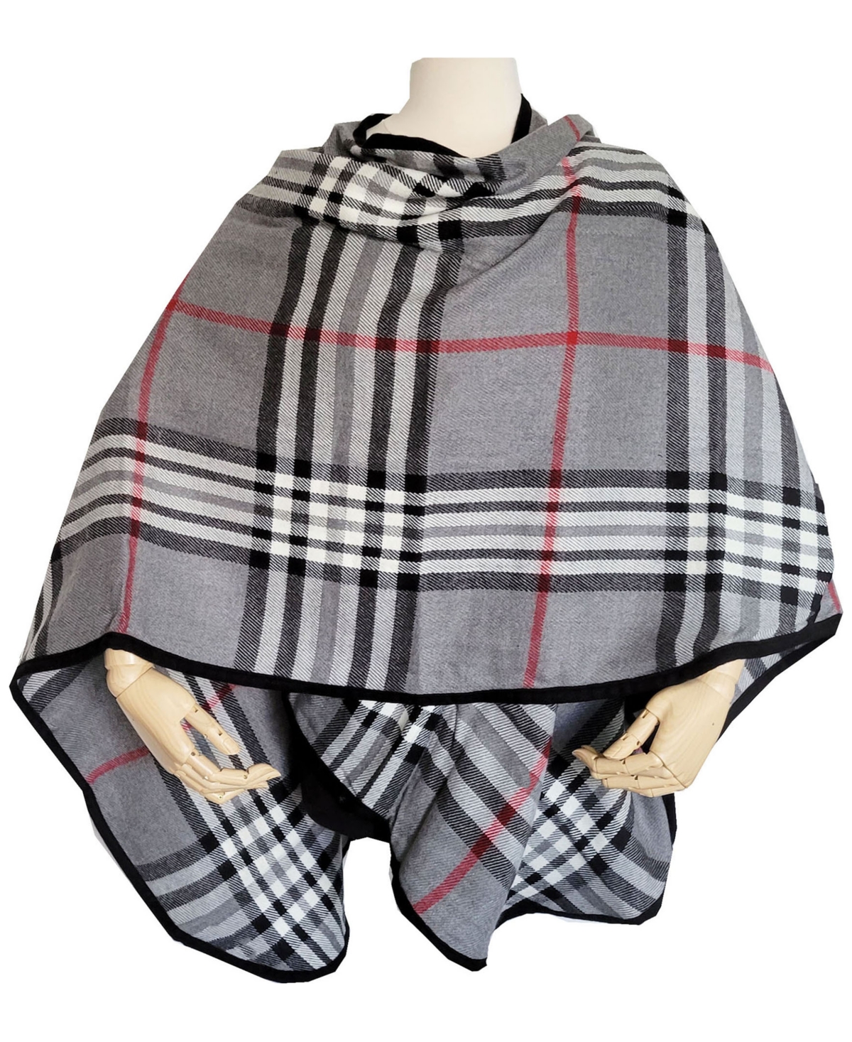 Fraas Women's Solid Border Plaid Rounded Edge Wrap In Grey