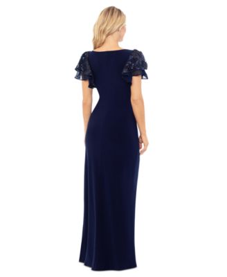 Women's Sequin-Sleeve Surplice-Neck Gown